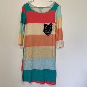 FILLY Flair embroidered pocket rayon spandex strip dress size medium